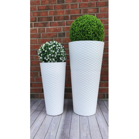 Blumenkübel in Rattan Hoch Slim mit Einsatz Weiß, Größe: XL
