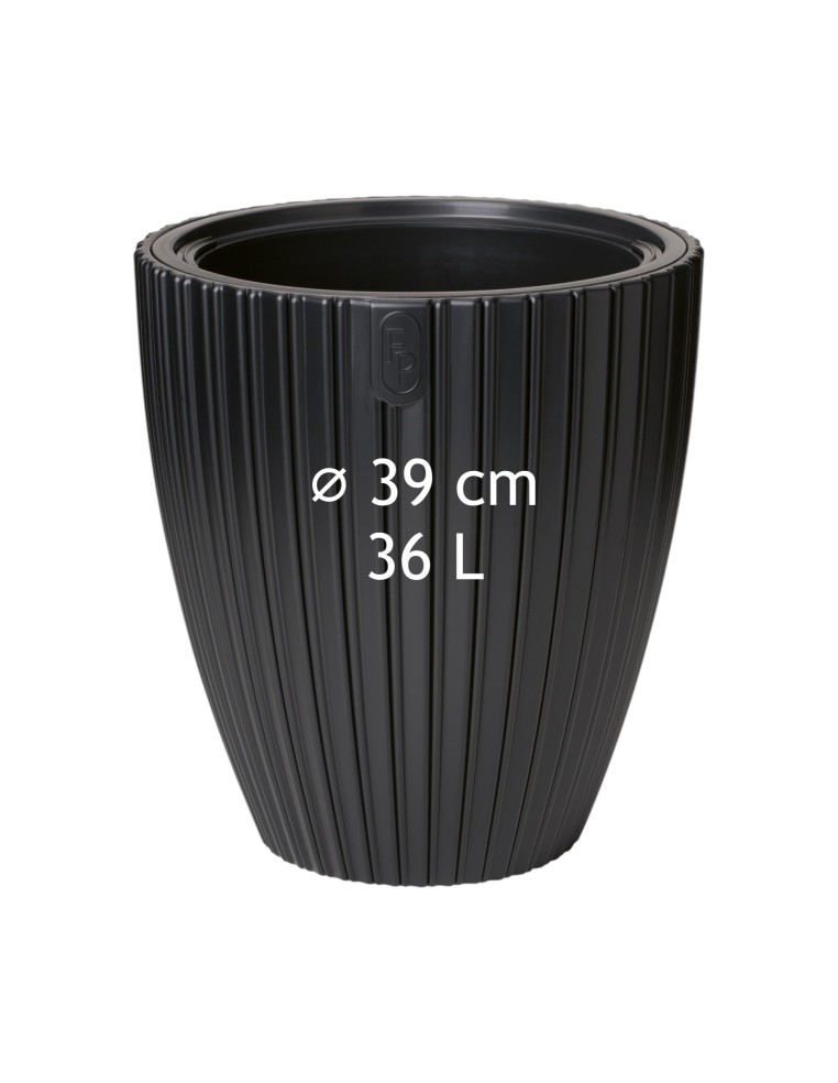 Blumentopf rund Rillenoptik L Ø39 × 42 cm, 36 L – Schwarz | Töpferkönig