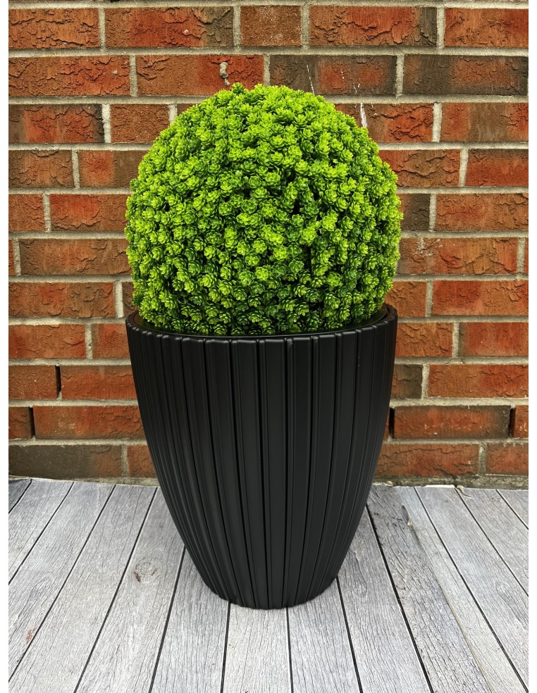 Maceta redonda efecto estriado L Ø39 × 42 cm, 36 L – Negro | Töpferkönig