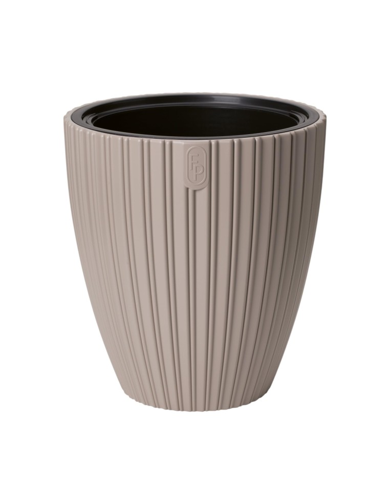 Pot de fleurs rond effet strié L Ø39 × 42 cm, 36 L – Taupe | Töpferkönig