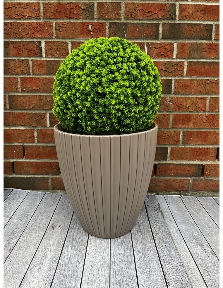 Pot de fleurs rond effet strié L Ø39 × 42 cm, 36 L – Taupe | Töpferkönig