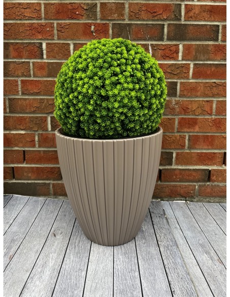 Pot de fleurs rond effet strié L Ø39 × 42 cm, 36 L – Taupe | Töpferkönig