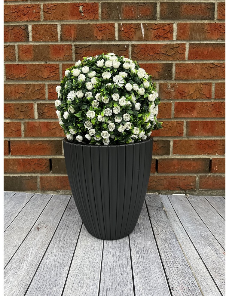 Pot de fleurs rond effet strié M Ø29 × 32 cm, 15,5 L – Anthracite | Töpferkönig