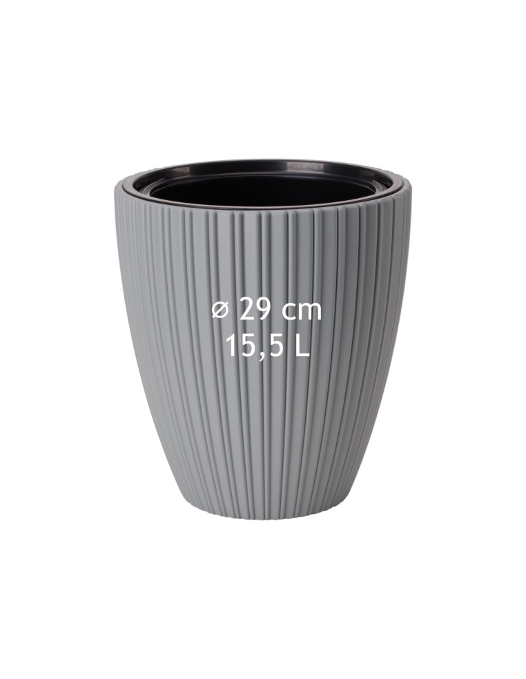 Pot de fleurs rond effet strié M Ø29 × 32 cm, 15,5 L – Gris | Töpferkönig