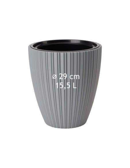 Pot de fleurs rond effet strié M Ø29 × 32 cm, 15,5 L – Gris | Töpferkönig