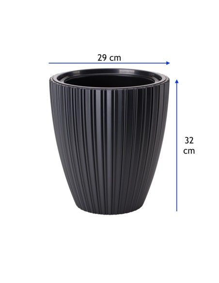Blumentopf rund Rillenoptik M Ø29 × 32 cm, 15,5 L – Schwarz | Töpferkönig