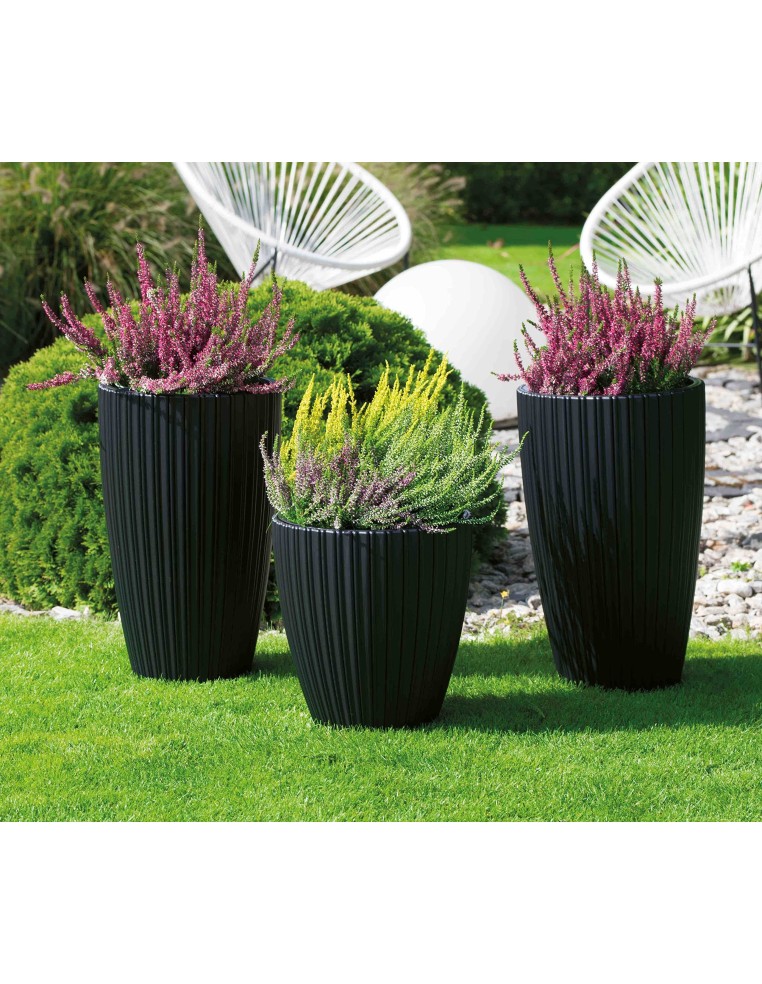 Pot de fleurs rond effet strié M Ø29 × 32 cm, 15,5 L – Noir | Töpferkönig