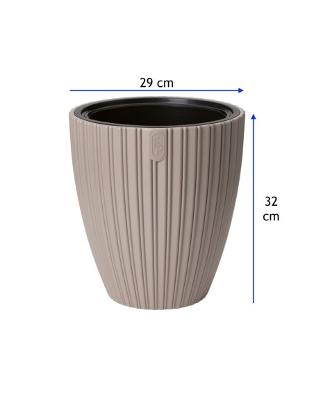 Pot de fleurs rond effet strié M Ø29 × 32 cm, 15,5 L – Taupe | Töpferkönig
