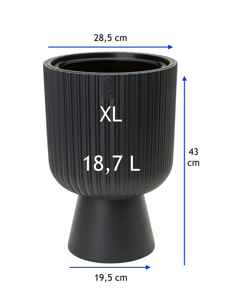 Blumenkübel rund Rillenoptik XL hoch Ø29 × 43 cm, 18,7 L – Anthrazit | Töpferkönig
