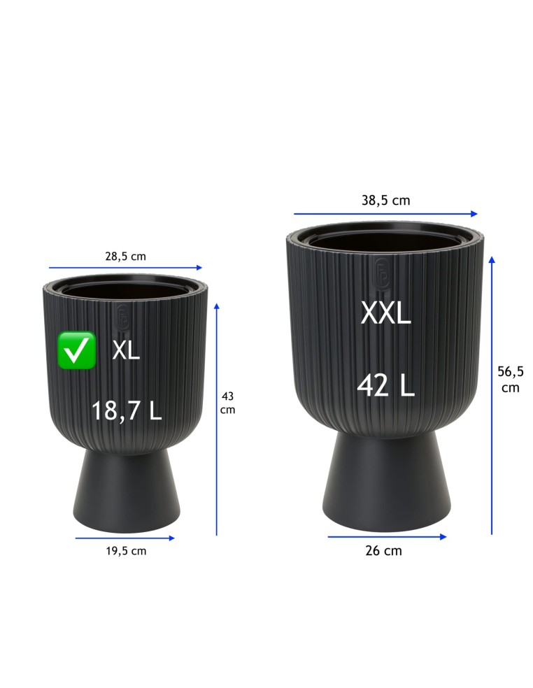 Blumenkübel rund Rillenoptik XL hoch Ø29 × 43 cm, 18,7 L – Anthrazit | Töpferkönig