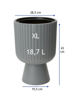 Macetero redondo efecto estriado XL alto Ø29 × 43 cm, 18,7 L – Gris | Töpferkönig 2