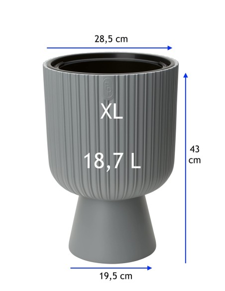 Fioriera rotonda effetto rigato XL alta Ø29 × 43 cm, 18,7 L – Grigio | Töpferkönig