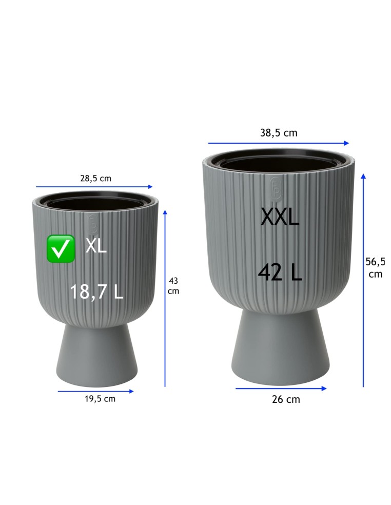 Blumenkübel rund Rillenoptik XL hoch Ø29 × 43 cm, 18,7 L – Grau | Töpferkönig