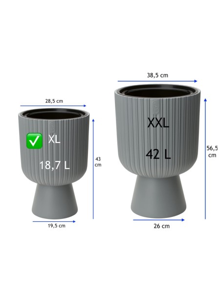 Blumenkübel rund Rillenoptik XL hoch Ø29 × 43 cm, 18,7 L – Grau | Töpferkönig