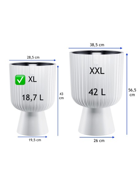 Fioriera rotonda effetto rigato XL alta Ø29 × 43 cm, 18,7 L – Bianco | Töpferkönig