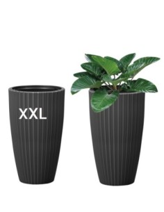Fioriera rotonda effetto rigato XXL alta Ø39 × 58 cm, 51 L – Antracite | Töpferkönig