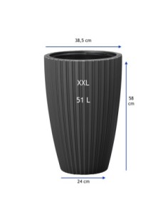 Pot haut rond effet strié XXL Ø39 × 58 cm, 51 L – Anthracite | Töpferkönig 2