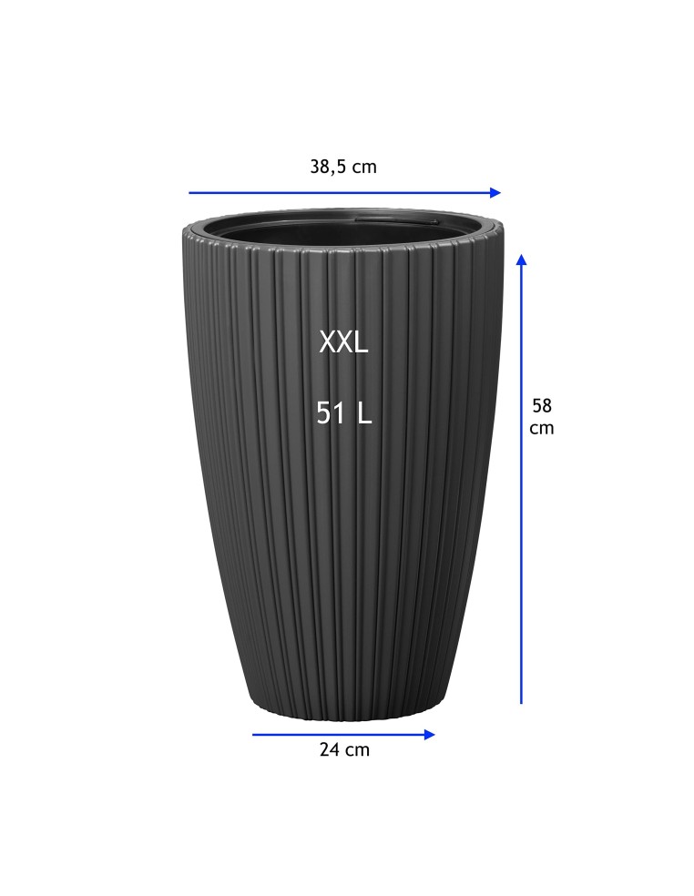 Blumenkübel rund Rillenoptik XXL hoch Ø39 × 58 cm, 51 L – Anthrazit | Töpferkönig