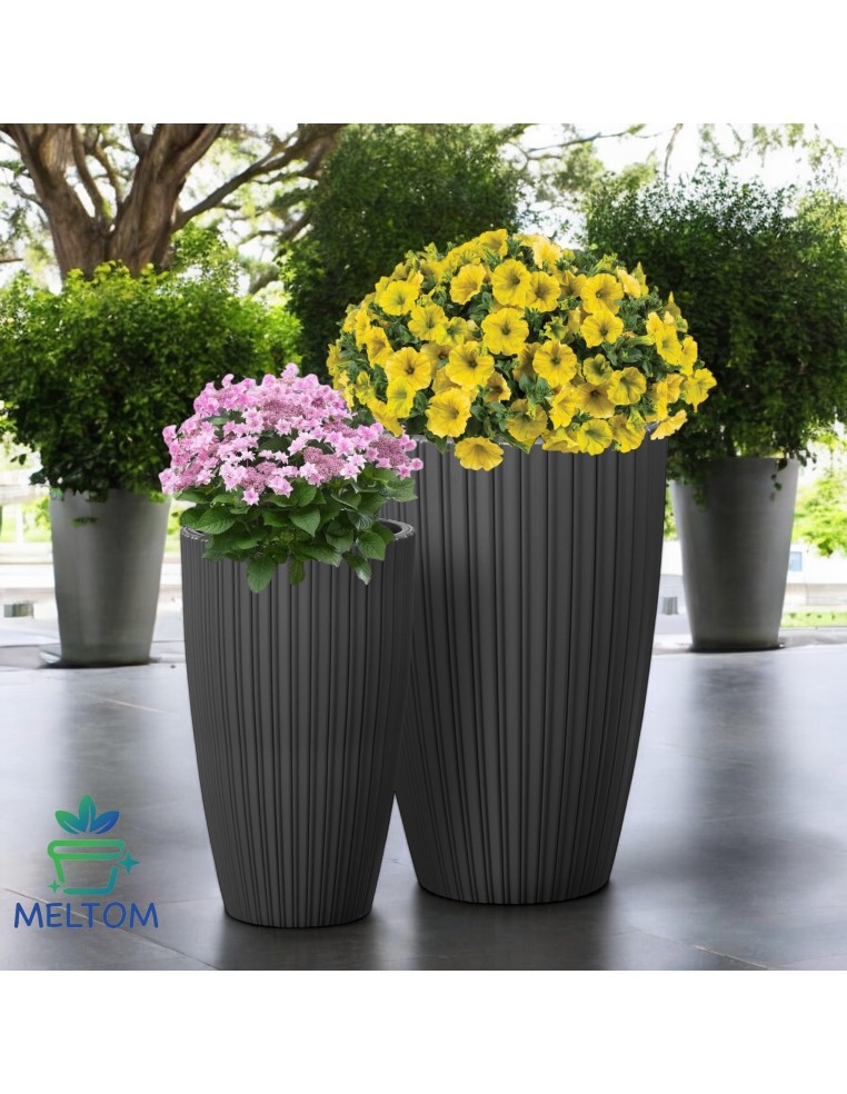 Macetero redondo efecto estriado XXL alto Ø39 × 58 cm, 51 L – Antracita | Töpferkönig