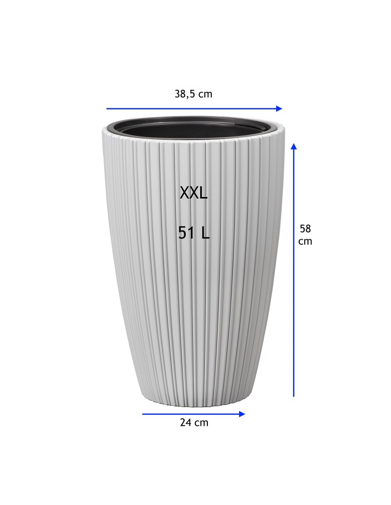 Pot haut rond effet strié XXL Ø39 × 58 cm, 51 L – Gris | Töpferkönig