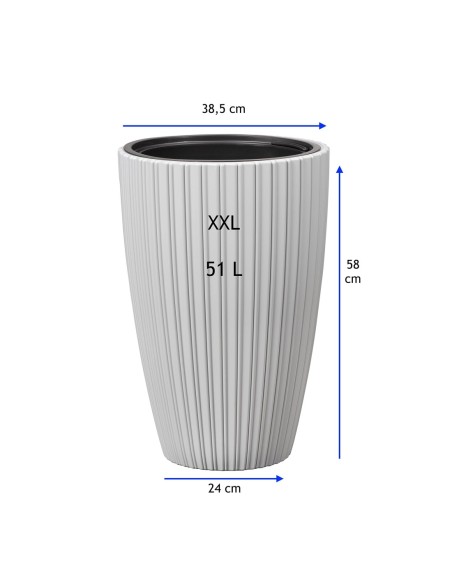 Pot haut rond effet strié XXL Ø39 × 58 cm, 51 L – Gris | Töpferkönig