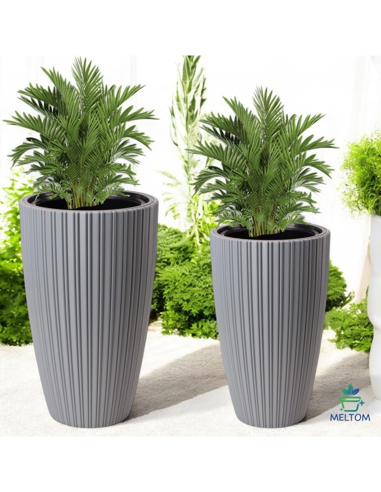 Macetero redondo efecto estriado XXL alto Ø39 × 58 cm, 51 L – Gris | Töpferkönig