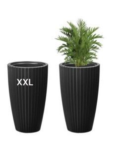 Blumenkübel rund Rillenoptik XXL hoch Ø39 × 58 cm, 51 L – Schwarz | Töpferkönig
