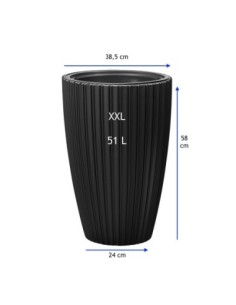 Blumenkübel rund Rillenoptik XXL hoch Ø39 × 58 cm, 51 L – Schwarz | Töpferkönig 2