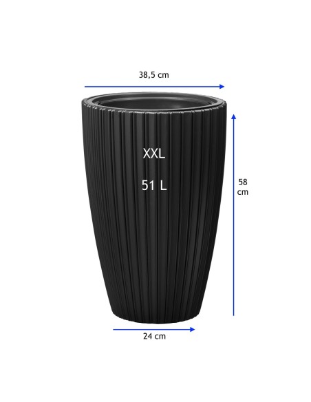 Plantenbak rond ribbellook XXL hoog Ø39 × 58 cm, 51 L – Zwart | Töpferkönig