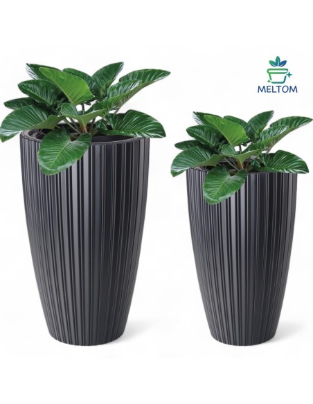 Fioriera rotonda effetto rigato XXL alta Ø39 × 58 cm, 51 L – Nero | Töpferkönig