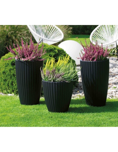 Blumenkübel rund Rillenoptik XXL hoch Ø39 × 58 cm, 51 L – Schwarz | Töpferkönig