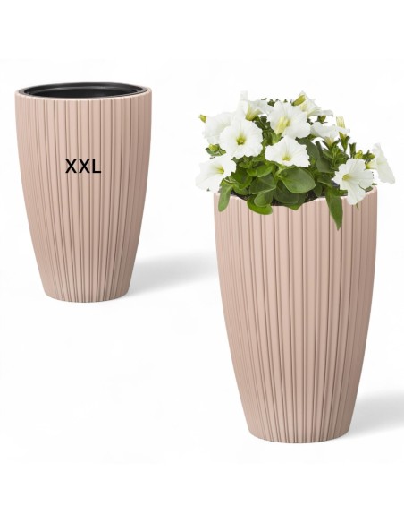 Blumenkübel rund Rillenoptik XXL hoch Ø39 × 58 cm, 51 L – Taupe | Töpferkönig