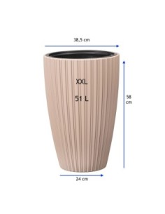 Pot haut rond effet strié XXL Ø39 × 58 cm, 51 L – Taupe | Töpferkönig 2