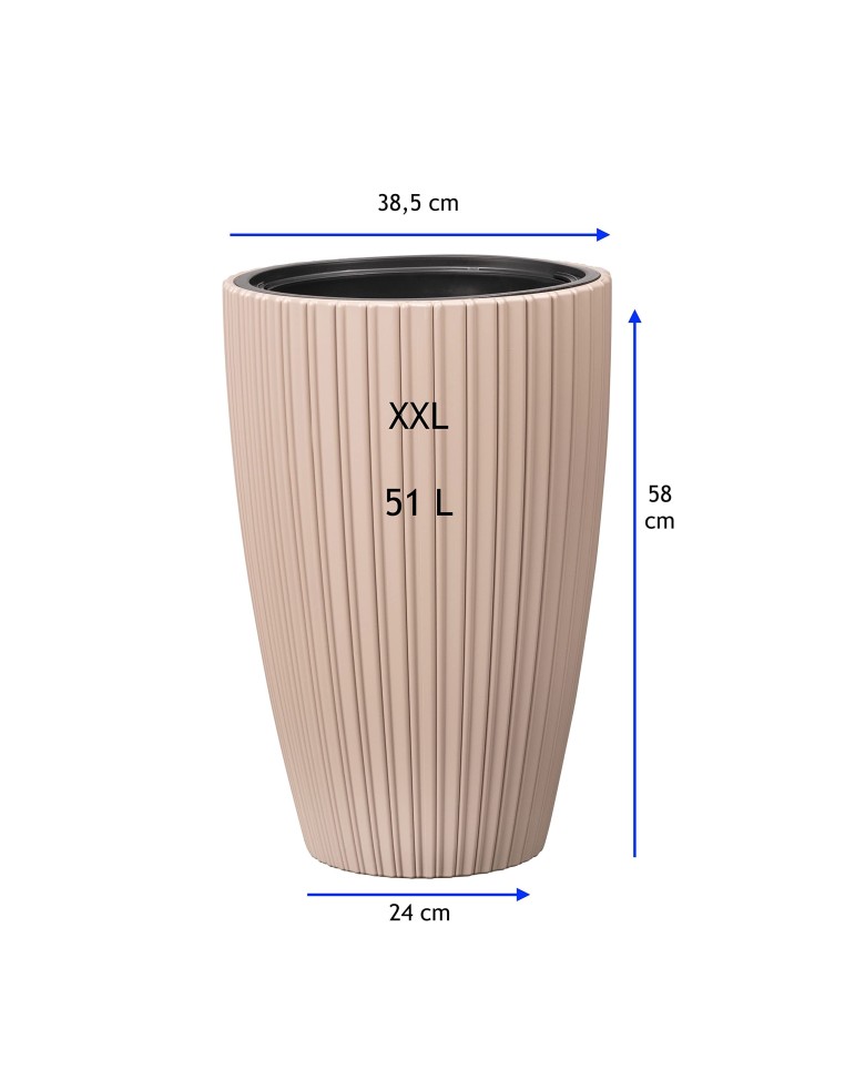 Macetero redondo efecto estriado XXL alto Ø39 × 58 cm, 51 L – Topo | Töpferkönig