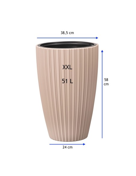 Plantenbak rond ribbellook XXL hoog Ø39 × 58 cm, 51 L – Taupe | Töpferkönig