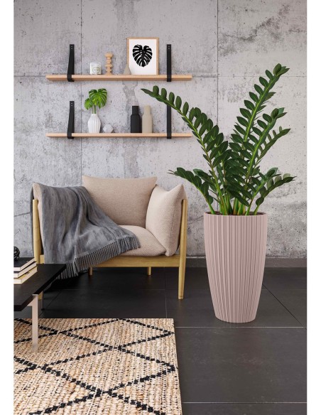 Fioriera rotonda effetto rigato XXL alta Ø39 × 58 cm, 51 L – Tortora | Töpferkönig