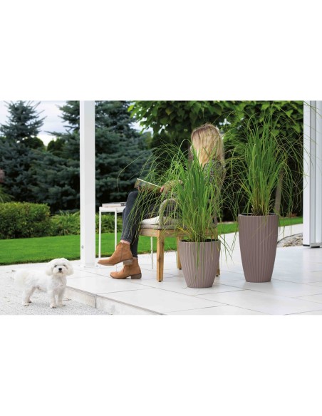 Macetero redondo efecto estriado XXL alto Ø39 × 58 cm, 51 L – Topo | Töpferkönig