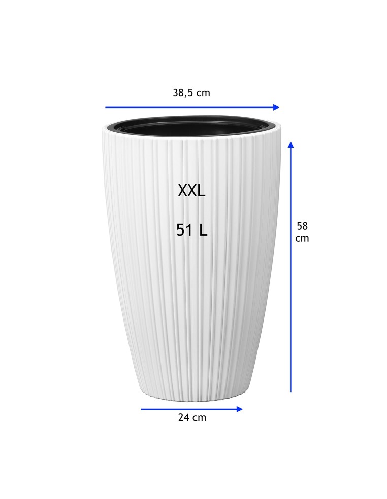 Macetero redondo efecto estriado XXL alto Ø39 × 58 cm, 51 L – Blanco | Töpferkönig