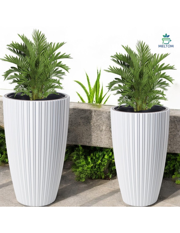 Blumenkübel rund Rillenoptik XXL hoch Ø39 × 58 cm, 51 L – Weiß | Töpferkönig