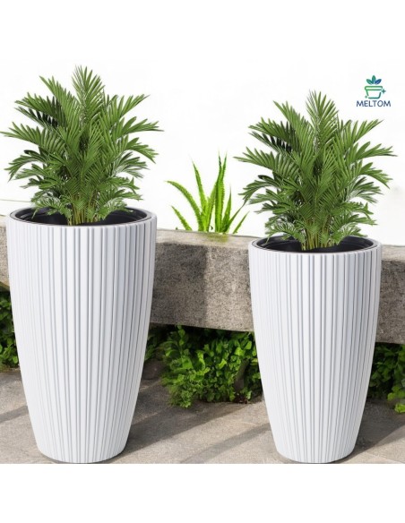 Pot haut rond effet strié XXL Ø39 × 58 cm, 51 L – Blanc | Töpferkönig