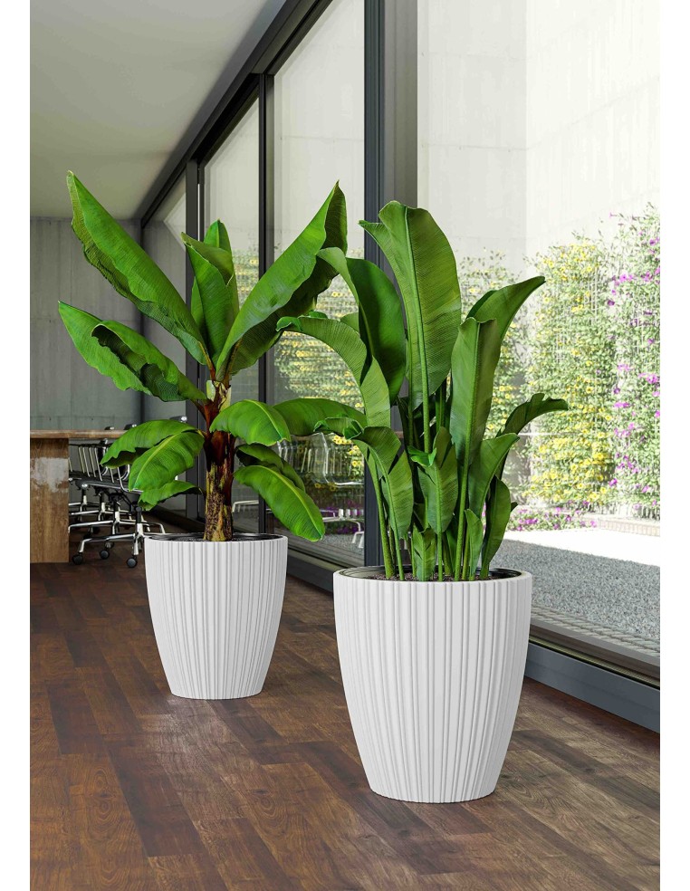 Pot haut rond effet strié XXL Ø39 × 58 cm, 51 L – Blanc | Töpferkönig
