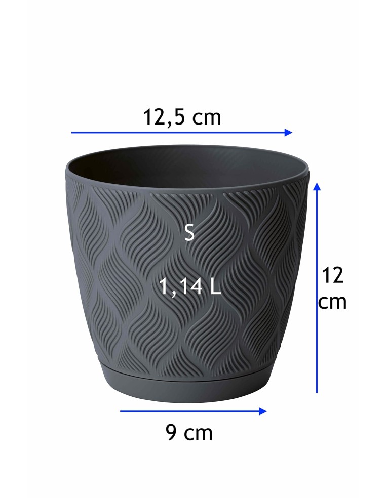 Übertopf rund Ø13 × 12 cm Rautenrelief, 1,1 L – Anthrazit | Töpferkönig
