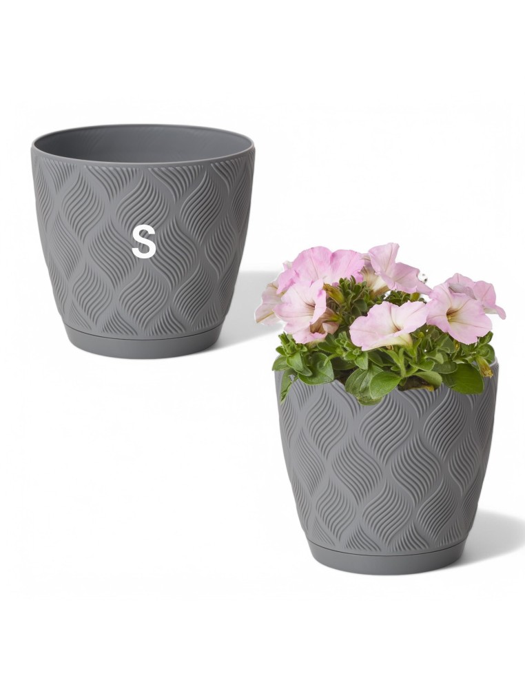 Cache-pot rond Ø13 × 12 cm à relief losange, 1,8 L – Gris | Töpferkönig