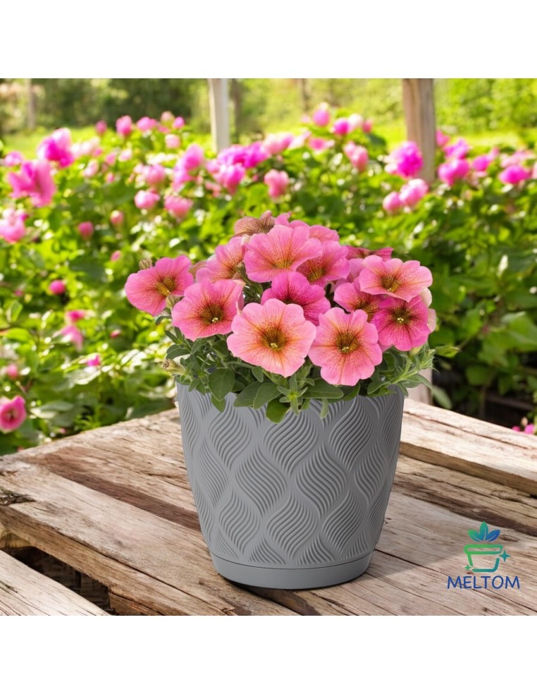 Cache-pot rond Ø13 × 12 cm à relief losange, 1,8 L – Gris | Töpferkönig
