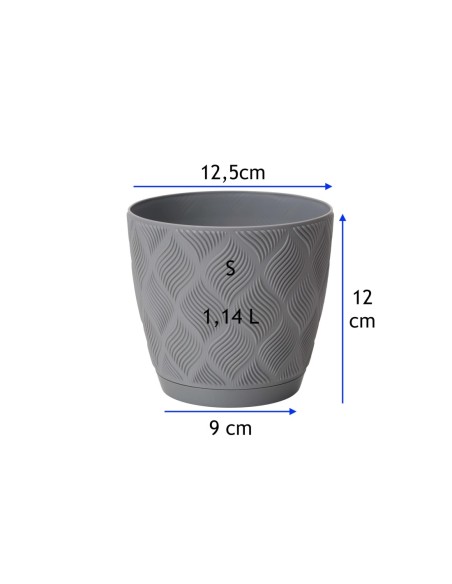 Cache-pot rond Ø13 × 12 cm à relief losange, 1,8 L – Gris | Töpferkönig