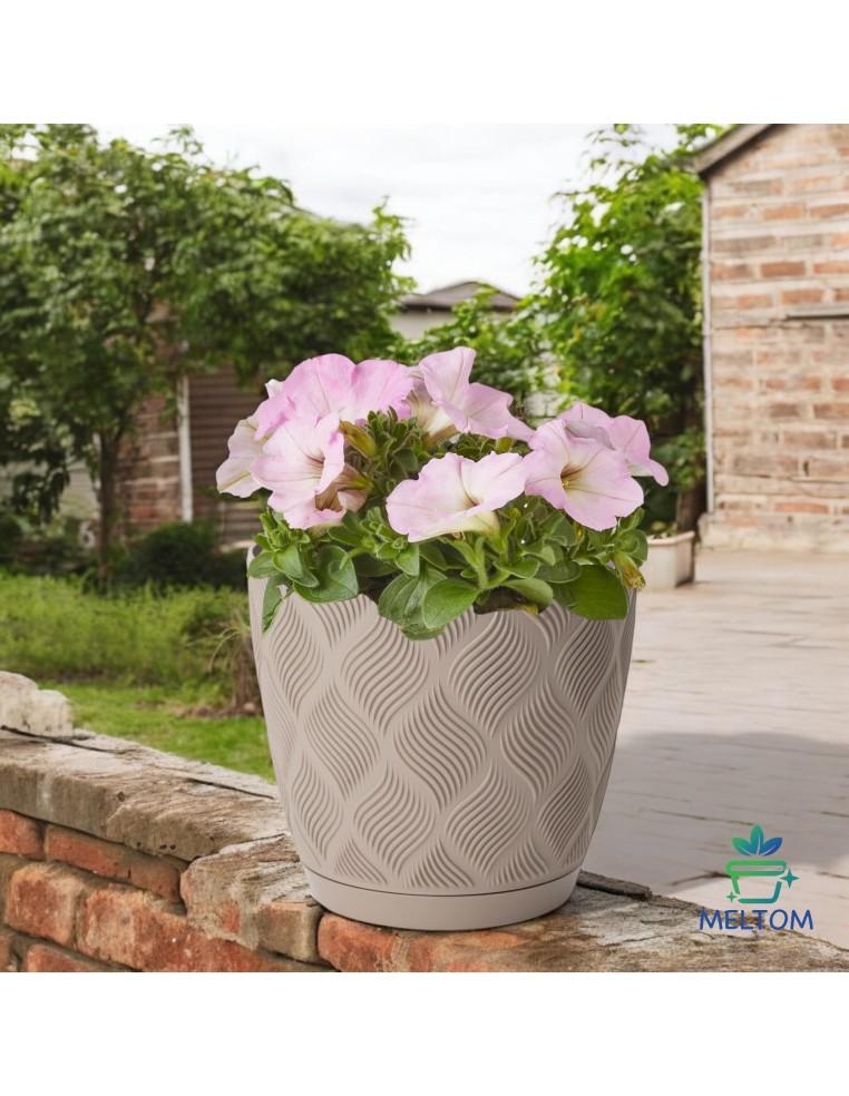 Übertopf rund Ø13 × 12 cm Rautenrelief, 1,8 L – Taupe | Töpferkönig