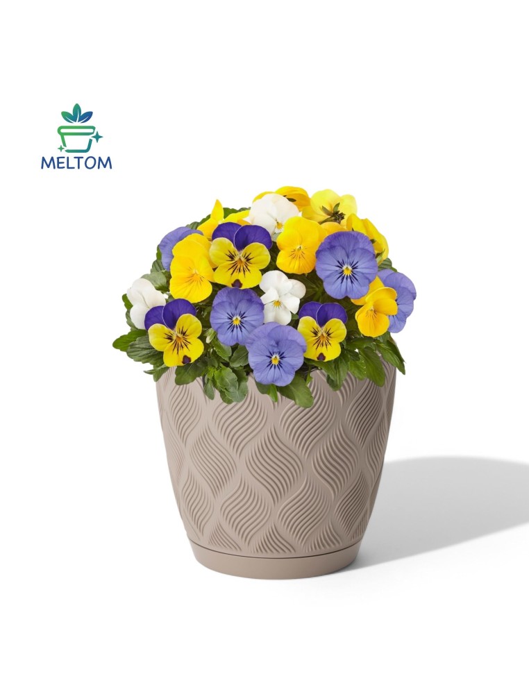 Cache-pot rond Ø13 × 12 cm à relief losange, 1,8 L – Taupe | Töpferkönig