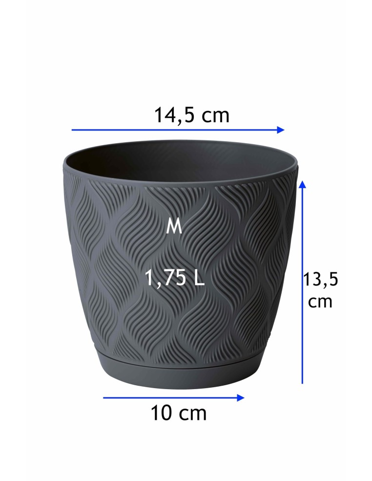 Übertopf rund Ø15 × 14 cm Rautenrelief, 1,8 L – Anthrazit | Töpferkönig