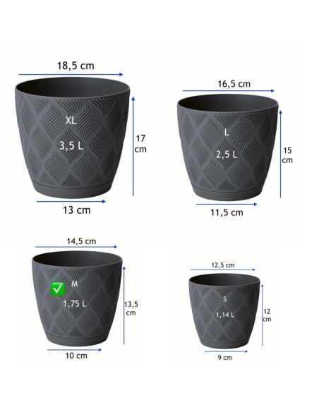 Sierpot rond Ø15 × 14 cm ruitreliëf, 1,8 L – Antraciet | Töpferkönig