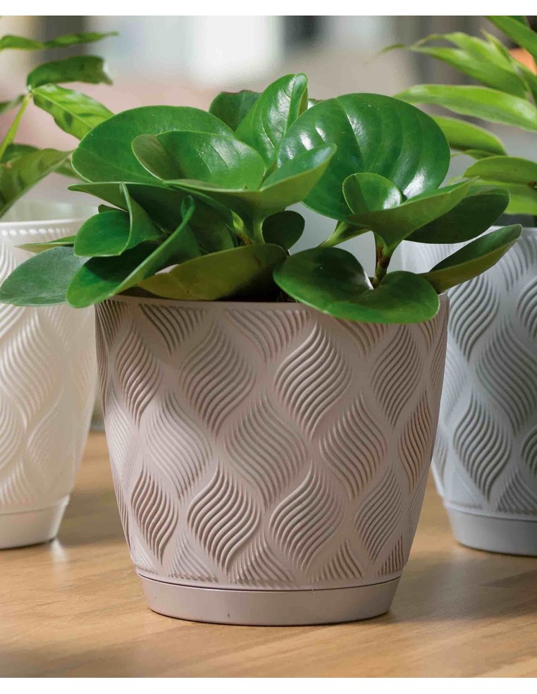 Übertopf rund Ø15 × 14 cm Rautenrelief, 1,8 L – Taupe | Töpferkönig